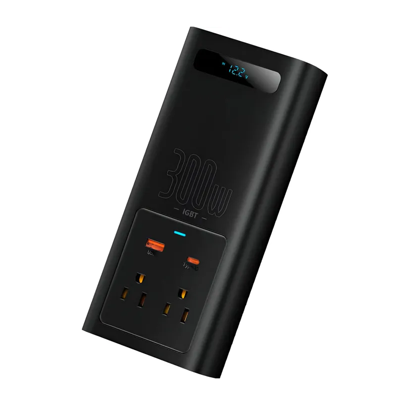 Автомобильный инвертор для электросамокатов Baseus IGBT Power Inverter 300W (110V US/JP ) Black + переходник Ковель - изображение 4