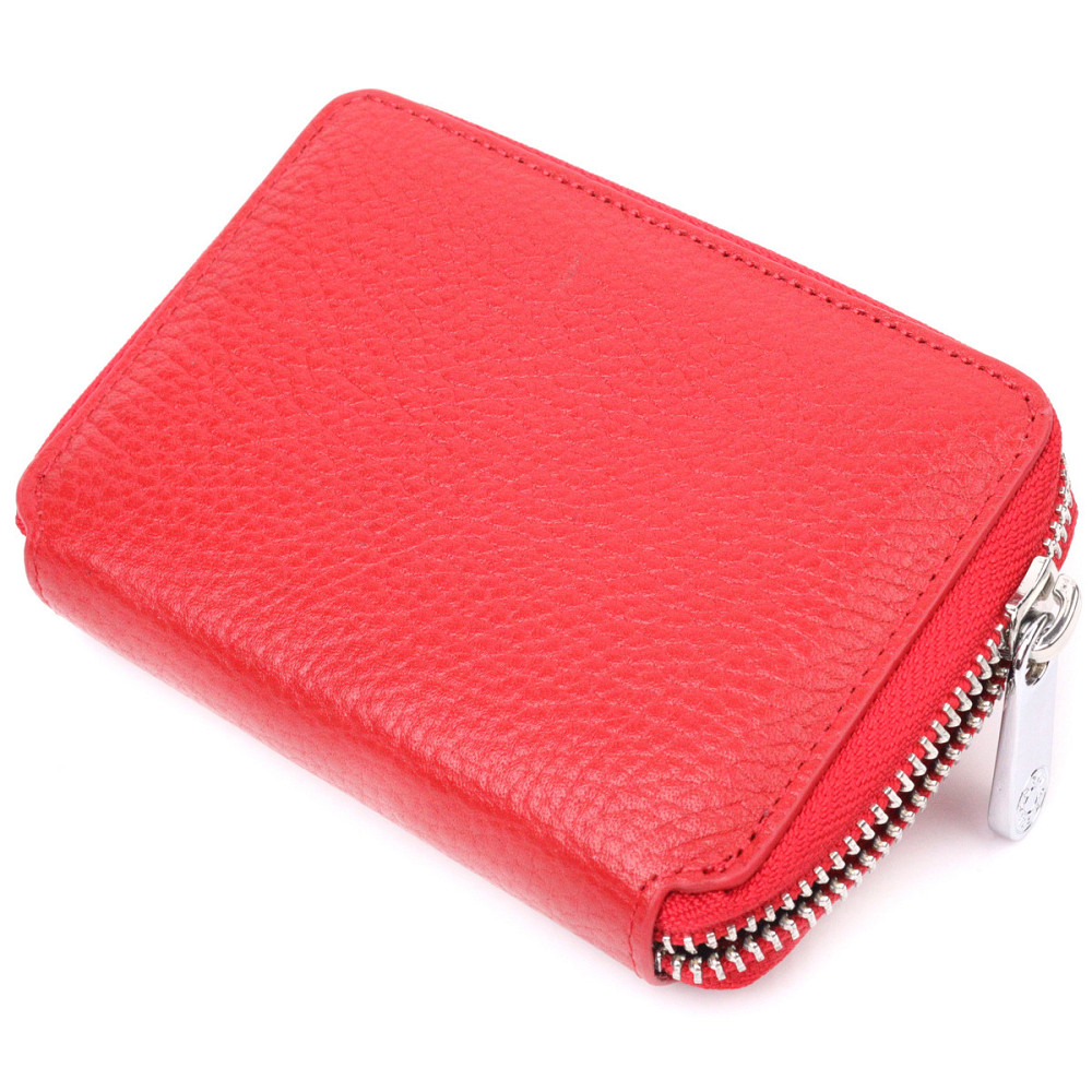 Жіночий гаманець на блискавці з натуральної шкіри KARYA 21342 Червоний Київ - фото 2