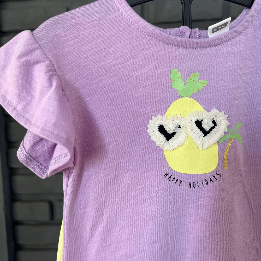 Дитячий Костюм Футболка (Бузкова) з 3Д принтом та Шорти(Жовті) для Дівчинки LC Waikiki 12-18міс (80-86см) Київ - фото 4