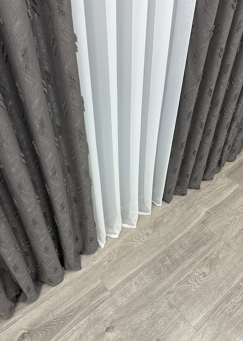 Шторна тканина Льон Букле колір графітовий 1890ш Київ - фото 6