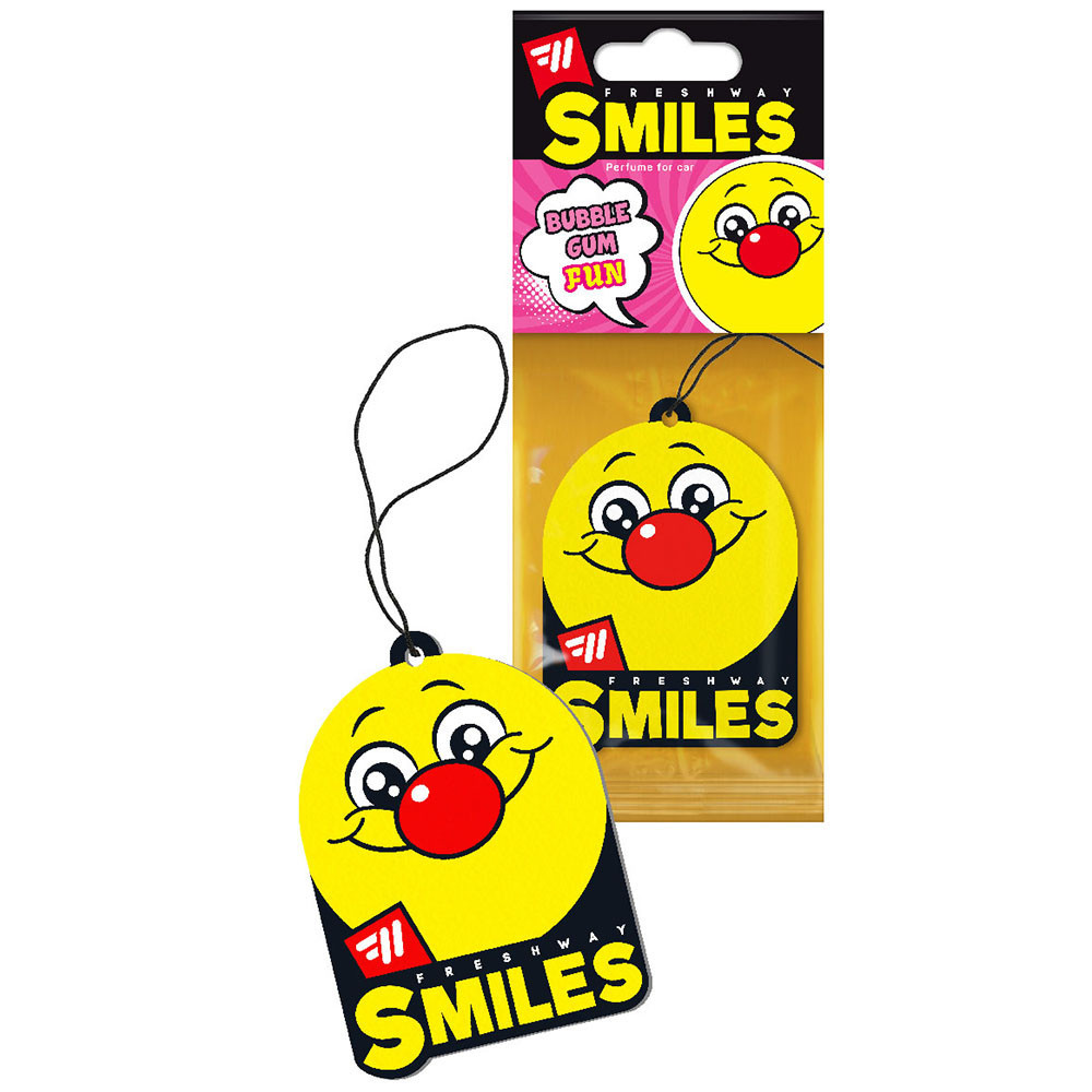Ароматизатор для авто листочок "Smiles Dry" Bubble Gum (Жувальна гумка) FreshWay Київ - фото 1