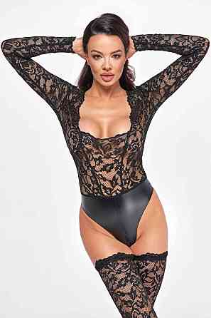 Боді Noir Handmade F296 Psyche, S, мереживо, довгий рукав, низ під латекс, з доступом Sex Aura Київ