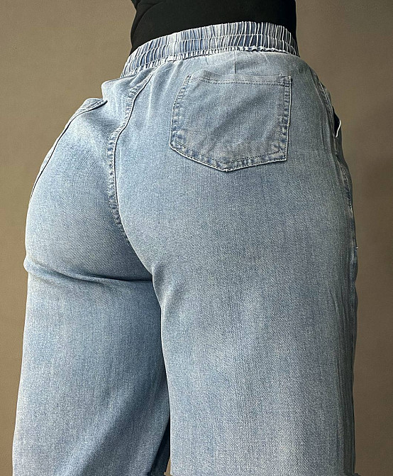 Джинсы женские Ласточка 4080 палаццо тонкие тенсель талия на резинке голубые, голубой, 3XL/4XL, 32,  Одесса - изображение 3