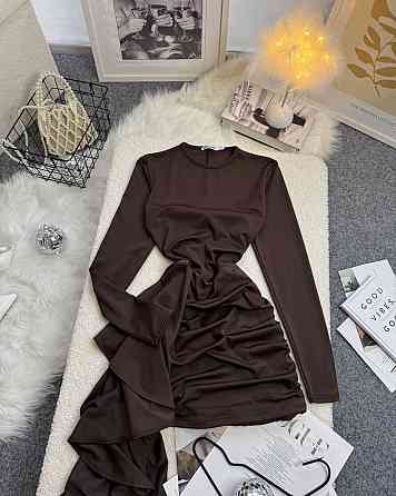 Женское праздничное платье мини со шлейфом микродайвинг Шоколадный, 46/48 Одесса