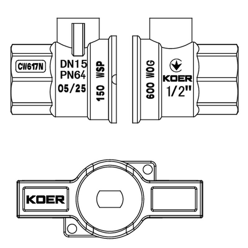 Кран кульовий ГГМ Koer Extreme KE.217-15 - 1/2" FF ручка "метелик" червона (KR5756) Київ - фото 2