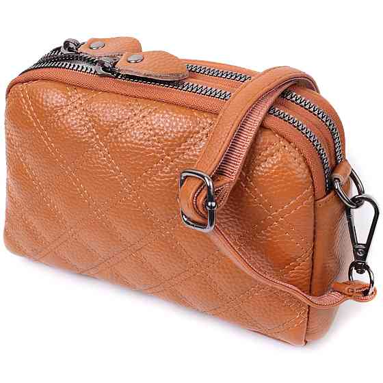 Стильна жіноча сумка прошита ромбами на лицьовій стороні з натуральної шкіри Vintage 22809 Рудий Київ