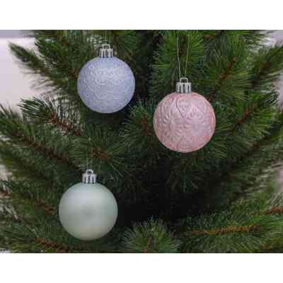 Ялинкова іграшка Chomik кульки з візерунком 9 шт, 6 см, зелений, рожевий, блакитний (5900779840638) Вінниця