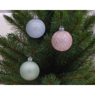 Елочная игрушка Chomik шарики с узором 9 шт, 6 см, зеленый, розовый, голубой (5900779840638) Винница - изображение 3