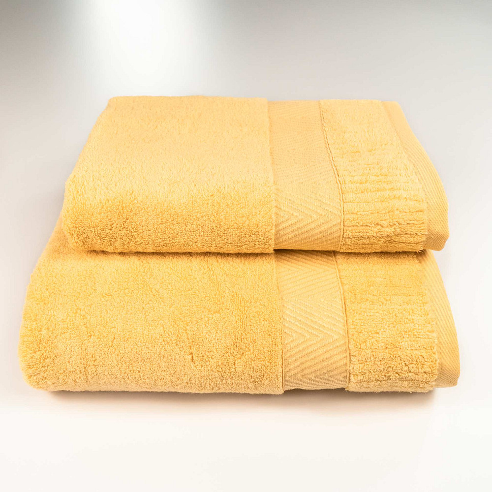 Набір махрових рушників Зеро Твіст Бордюр 2шт 50x90см, 70x140см 550г/м2 (Жовтий) Суми - фото 1
