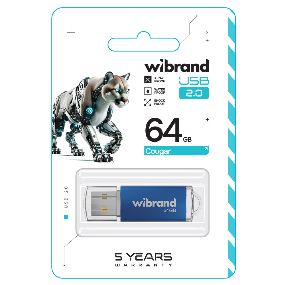 Флеш-накопичувач Wibrand USB 2.0 Cougar 64Gb Blue Київ - фото 7