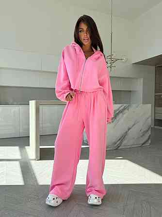 Женский прогулочный костюм двойка: кофта и штаны турецкая двунитка Розовый, 46/48 Одесса