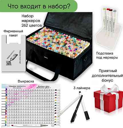 Маркеры двусторонние Touch 262 цвета и набор лайнеров 9 шт для эскизов и скетчей, набор фломастеров Каменец-Подольский