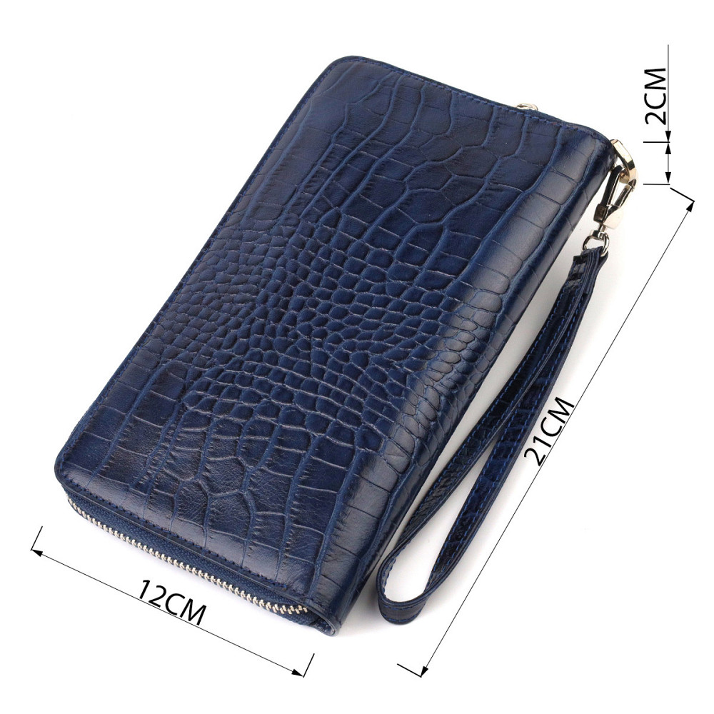 Зручний клатч для жінок із натуральної шкіри із тисненням під крокодила CANPELLINI 21922 Синій Київ - фото 8