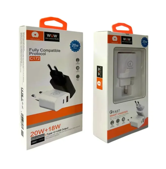 Зарядний пристрій WUW C172 220В 20Вт з портами USB і Type-C для швидкого заряджання гаджетів 5В/9В Одеса - фото 3