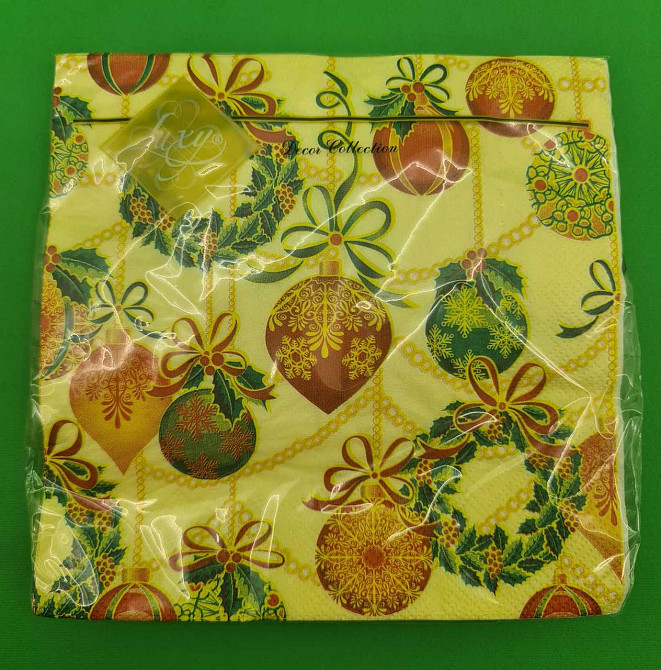 Новогодняя бумажная салфетка (ЗЗхЗЗ, 20шт) LuxyНГ Золотистые украшения (1 пачка) Харьков - изображение 3