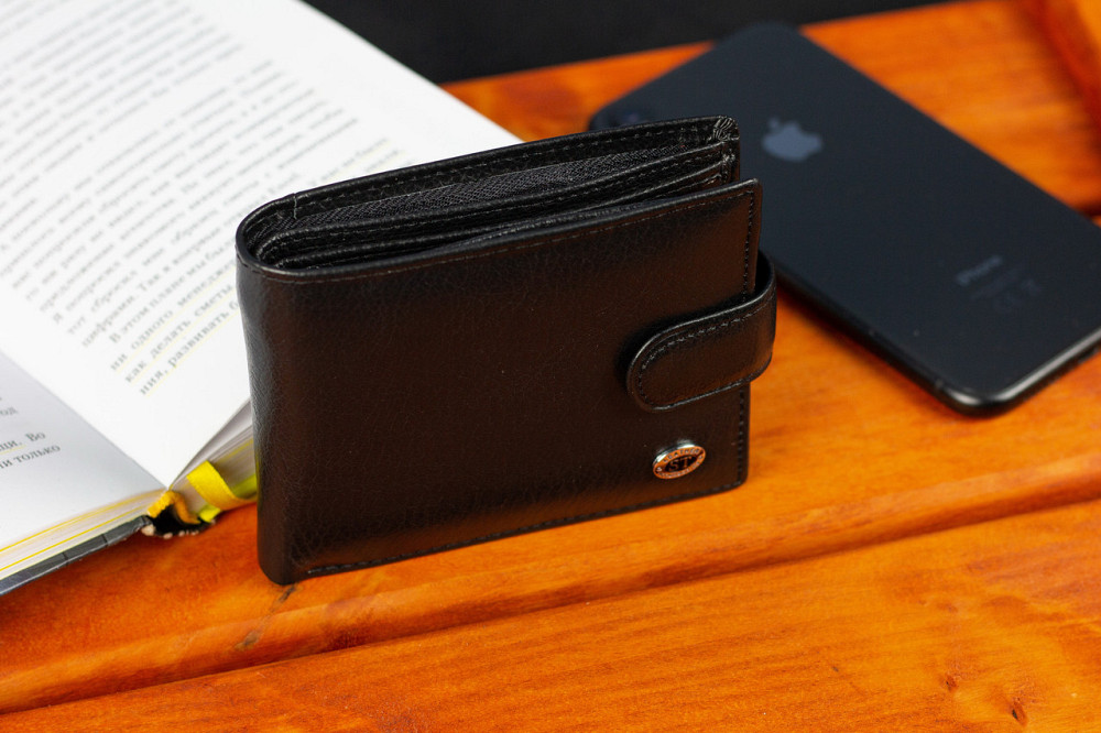 Чоловічий шкіряний портмоне на кнопці ST Leather ST104 Чорний Київ - фото 18