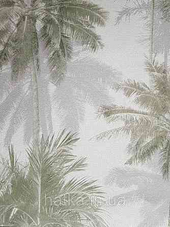 Шпалери вінілові на флізелін Marburg 82205 Giulia пальми дерева гілки листя зелені сірі на білому Київ