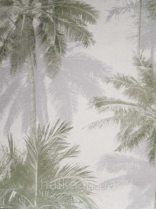 Шпалери вінілові на флізелін Marburg 82205 Giulia пальми дерева гілки листя зелені сірі на білому Київ - фото 3