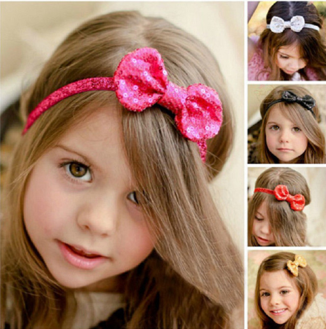 Дитяча срібляста пов'язка з паєтками - бант 9*5 см, окружність 38-50см Київ - фото 3