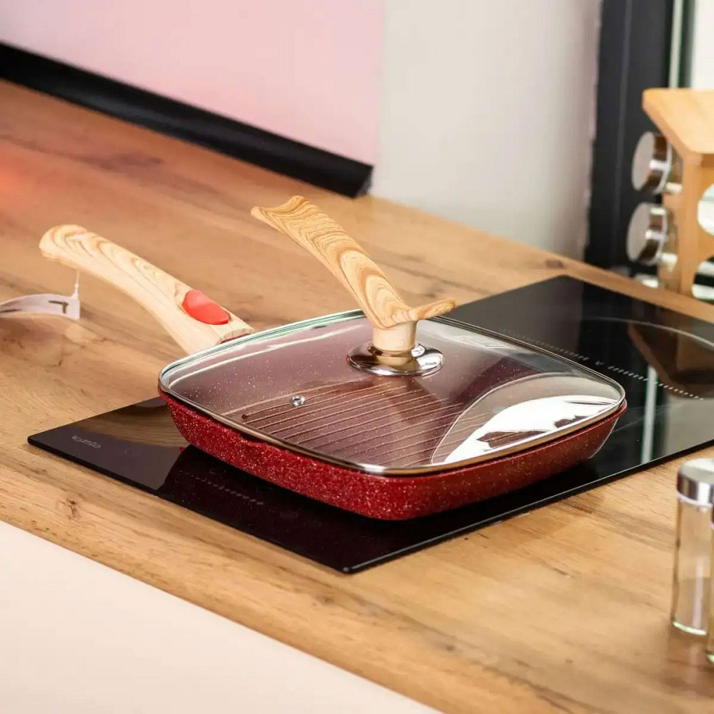 Алюмінієва сковорода-гриль 24 см зі скляною кришкою Square Red MGC HP-4-461R Коломия - фото 2