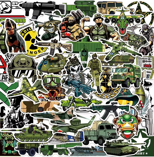 Набор виниловых наклеек 50 шт Army Military Sticker Pack военная техника солдаты самолеты танки Киев - изображение 5