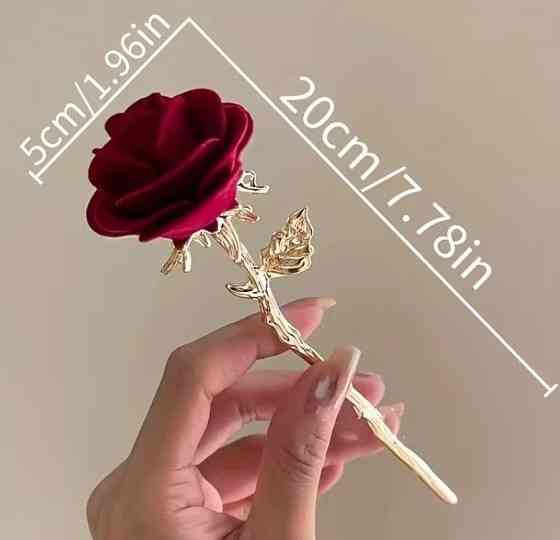 Шпилька для волос с декоративной розой, красная, 1 шт Киев