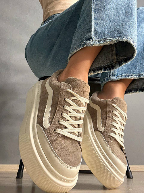 Кеди жіночі Hengji 707-8 замшеві на високій платформі бежеві, 36, 23,5 см Київ - фото 1