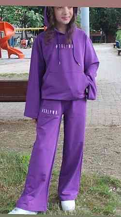 Детский подростковый турецкий спортивный костюм для девочек двунитка  сиреневый с кюлотами 158 Николаев