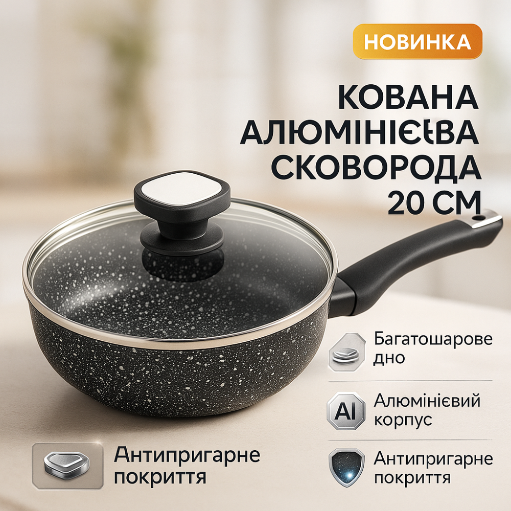 Сковорода глубокая алюминий UNIQUE UN-5113 20 см, Практичная сковорода для кухни, Сковородки без масла VB-75 Львов - изображение 15