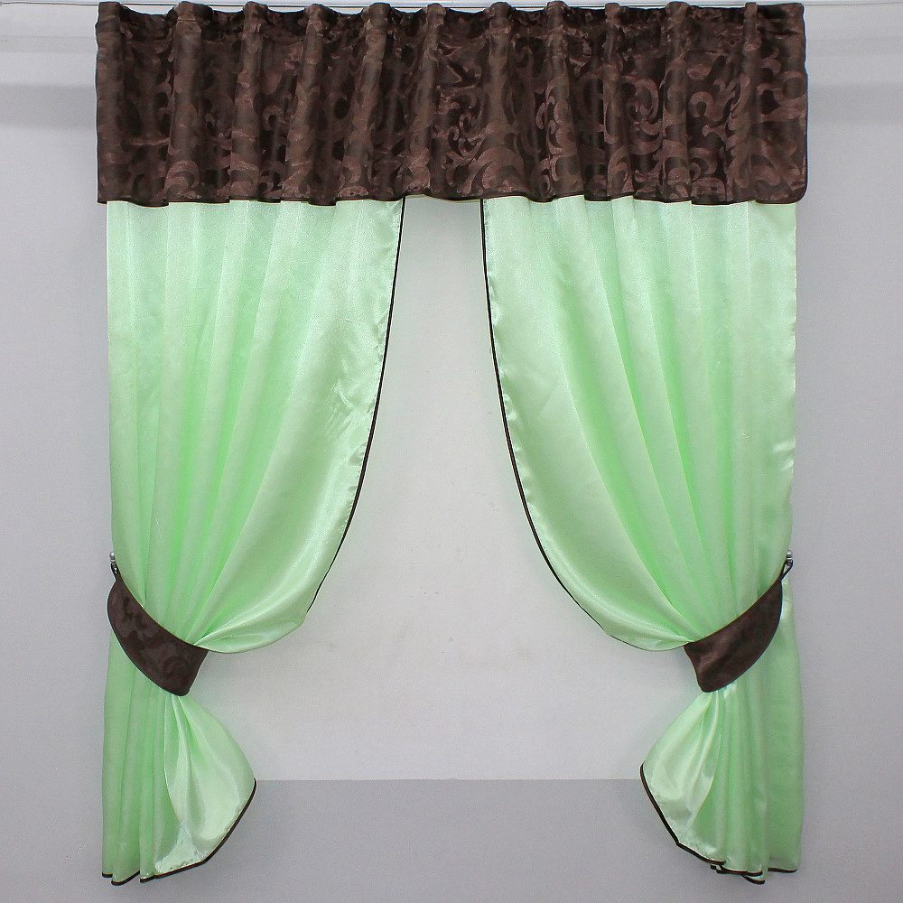 Кухонні штори VR-Textil № 073к з ламбрекеном і підхватами салатовий з коричневим 290х170 см ( 52-0267) Київ - фото 1