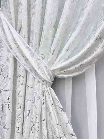 Комплект готових штор VR-Textil Льон мармур Royal Touch № 2009ш Білий 150х270 см 2 шт (33-1302) Київ