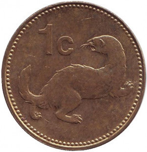 Горностай. Монета 1 цент. 1986 рік, Мальта.(АТ) Полтава - фото 1