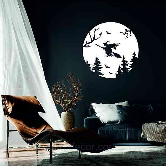 Декоративное настенное Панно «Ведьма на луне», Декор на стену 90*90 см, Белый Киев