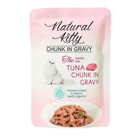 Повноцінний вологий корм Natural Kitty Chunk in Gravy Chicken and Tuna для котів шматочки курки та тунця у соусі, 85 г Вінниця