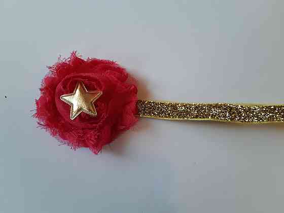 Пов'язка дитяча з блискітками малинова - розмір універсальний (на резинці), квіточка 6см Київ