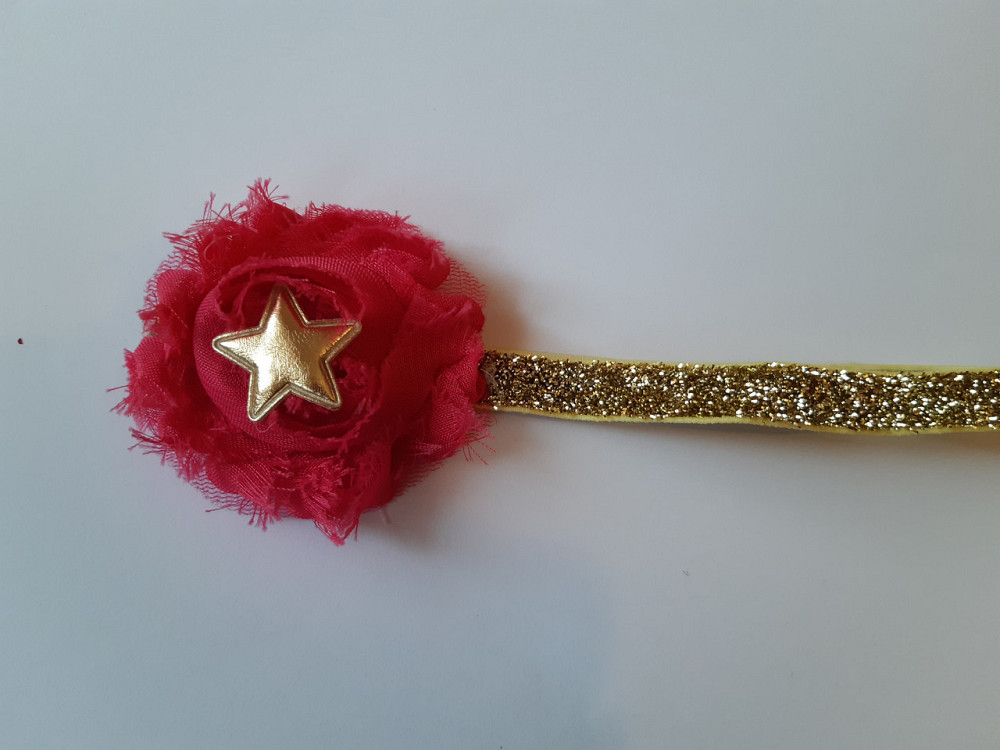 Пов'язка дитяча з блискітками малинова - розмір універсальний (на резинці), квіточка 6см Київ - фото 1