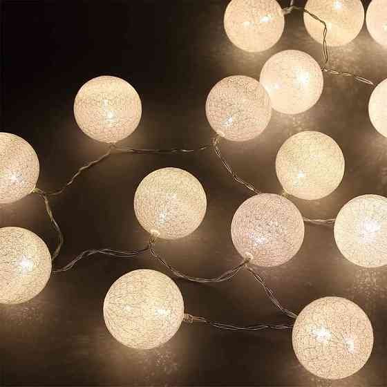 Гірлянда Ciskotu з бавовняними кульками 3.8 м, 20 LED кульок, Тайська гірлянда, біле світло, IP44, для декору Київ