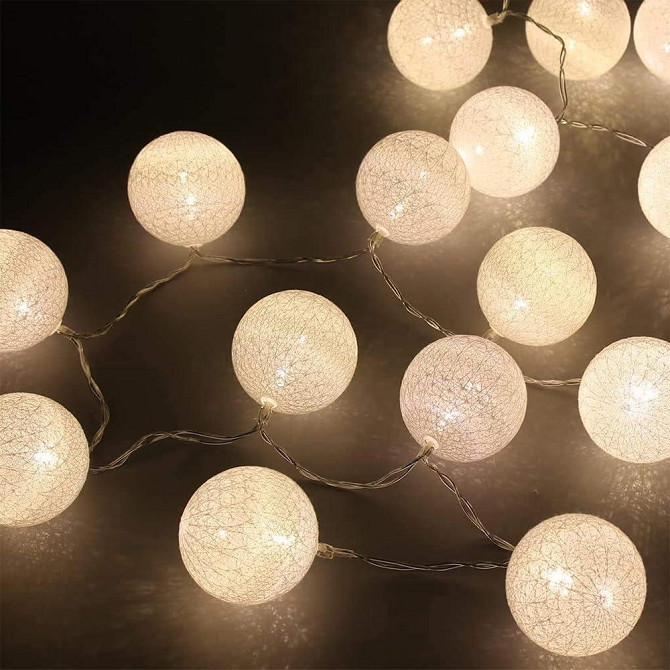Гірлянда Ciskotu з бавовняними кульками 3.8 м, 20 LED кульок, Тайська гірлянда, біле світло, IP44, для декору Київ - фото 6