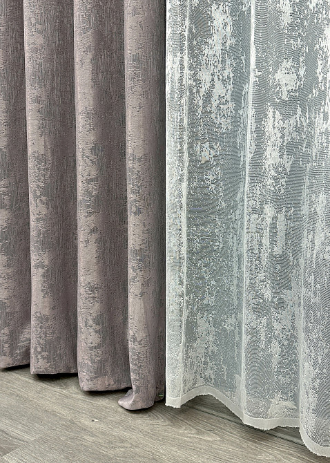 Комплект штор VR-Textil Жаккард Мрамор 100х270 2шт и Тюль 400х270 1210ш-1400т Серо-пудровый с белым 71-007/2 Киев - изображение 16