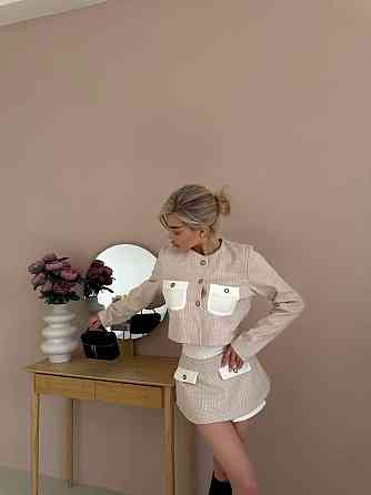 Женский спелый костюм тройка клетка шерсть; шорты вавилка Беж, 42/44 Одесса