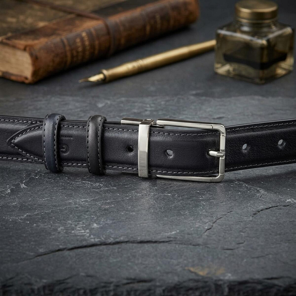 Ремінь брючний двосторонній чоловічий Grande Pelle 11156 Синій і Чорний Київ - фото 14