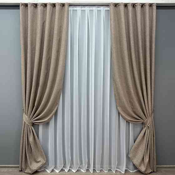 Комплект готових штор VR-Textil Льон Мішковина № 113ш Світло-кавовий 100х270 см 2 шт (31-019) Київ