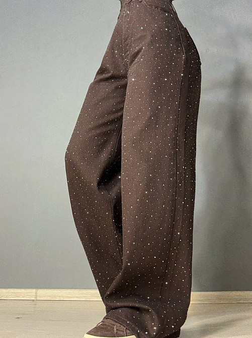 Джинси жіночі Dk-49 1720 Palazzo Baggy з камінцями широкі коричневі, коричневий, 38, 38, 77 см, 112 см Київ - фото 14