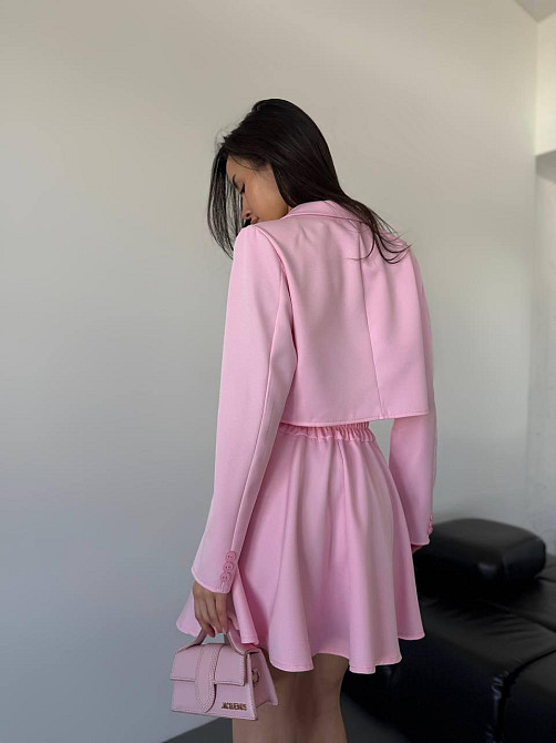 Жіночий костюм-двійка: укорочений піджак і спідниця з трендовою імітацією кишень турецька костюмка + котон Барбі, 44/46 Одеса - фото 7