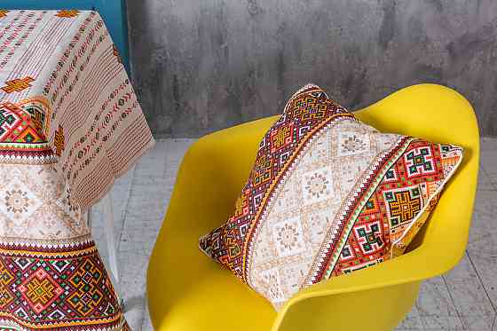 Ecotton Скатертина Ecotton 150х220 см бавовняна з рогожки бежева Орнамент 21061-1 Коломия