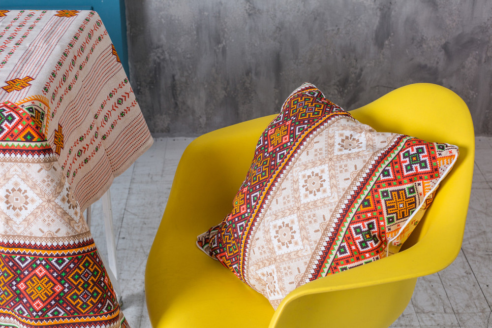 Ecotton Скатертина Ecotton 150х220 см бавовняна з рогожки бежева Орнамент 21061-1 Коломыя - изображение 2