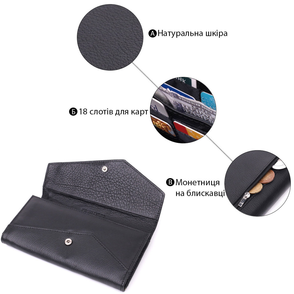 Кожаный женский кошелек с геометрическим клапаном ST Leather 22546 Черный Киев - изображение 4