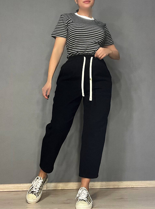 Джинси жіночі A-N 9962 MOM кюлоти укорочені резинка на таліі шнурок чорні, чорний, M, M, 76 см, 100 см Київ - фото 6