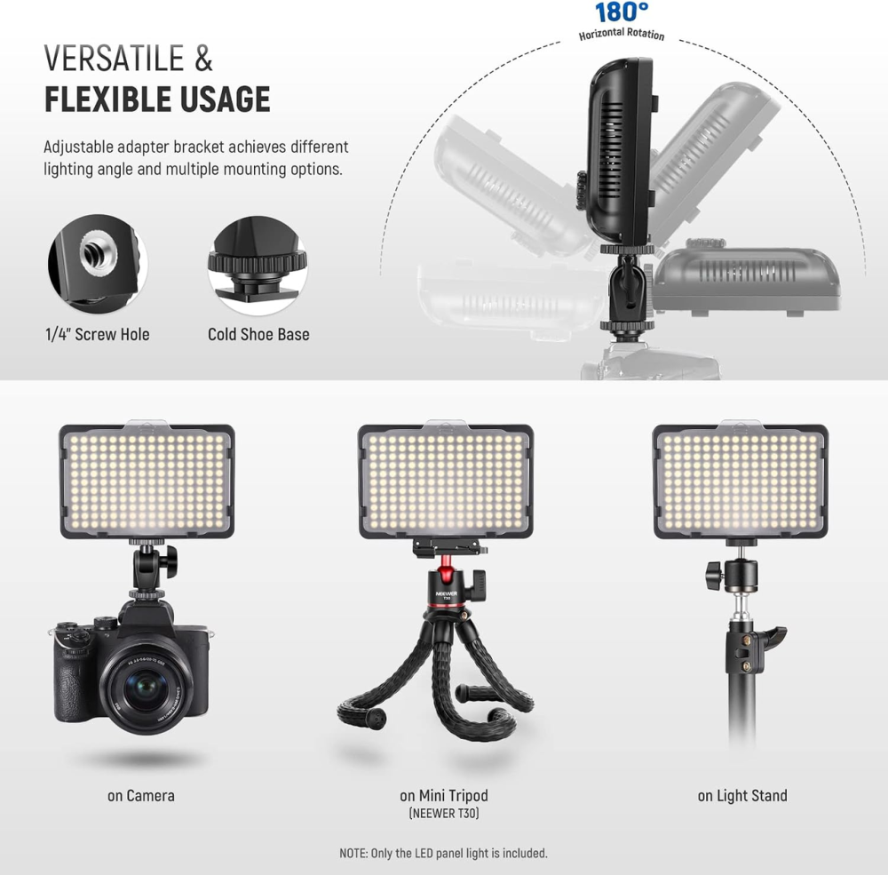 Накамерный LED видеосвет NEEWER 176 LED 5600K, регулировка 10–99%, дисплей, 1/4″, для DSLR Киев - изображение 5