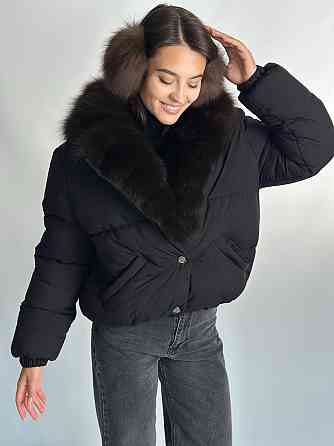 Жіноча куртка пуффер з натуральним хутром песця Чорний М Харків